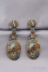 Art Deco Silver-gilt and Enamel Earpendants, Theodor Fahrner